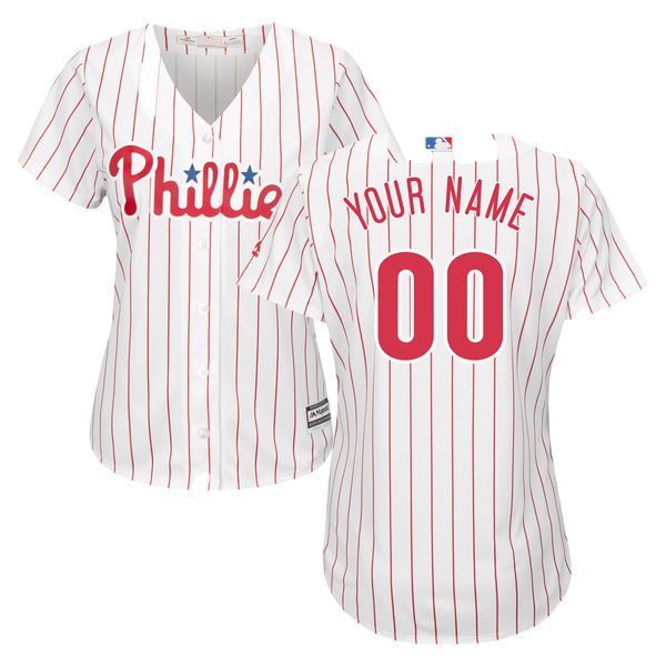 Women Philadelphia Phillies Majestic White Red Home Cool Base Custom MLB Jersey